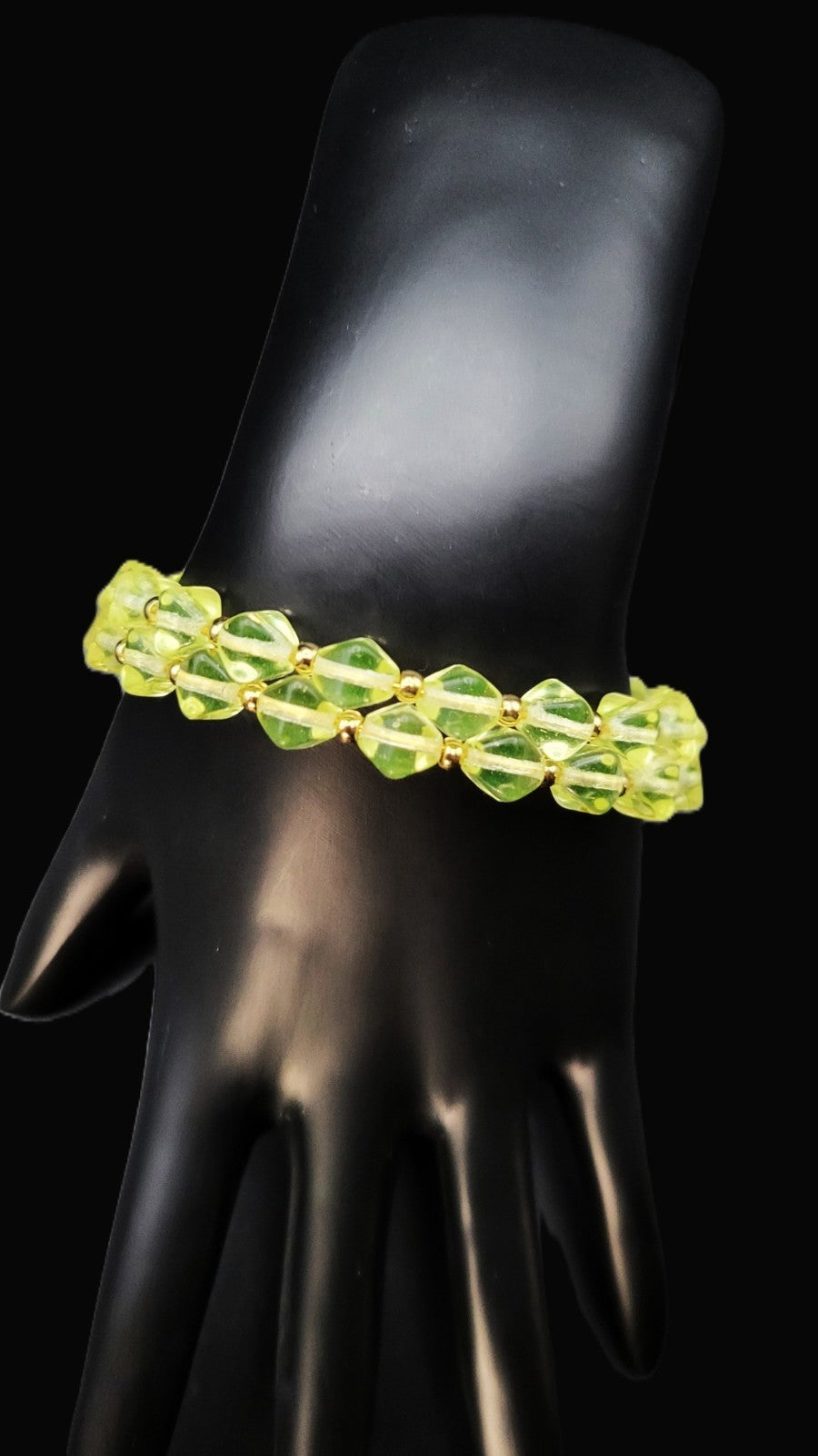 Uranium Glass Czech UV Bead Double Coil Memory Gold Tone Wire Bracelet