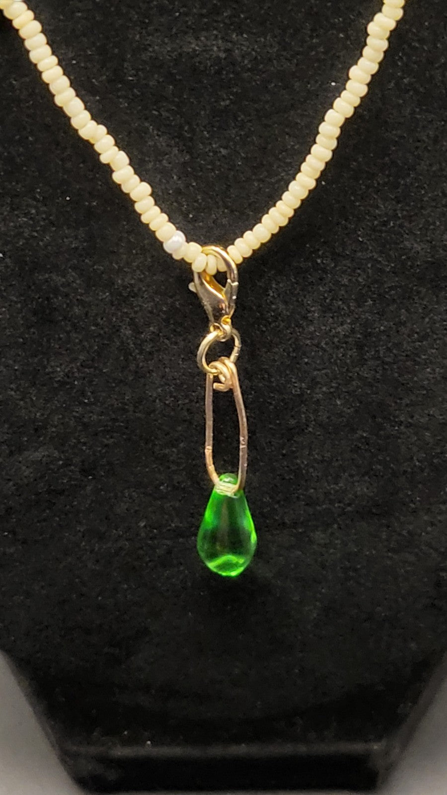 Uranium Glass Czech Seed Beads With a Removeable Bezel Pendant Necklace 16"