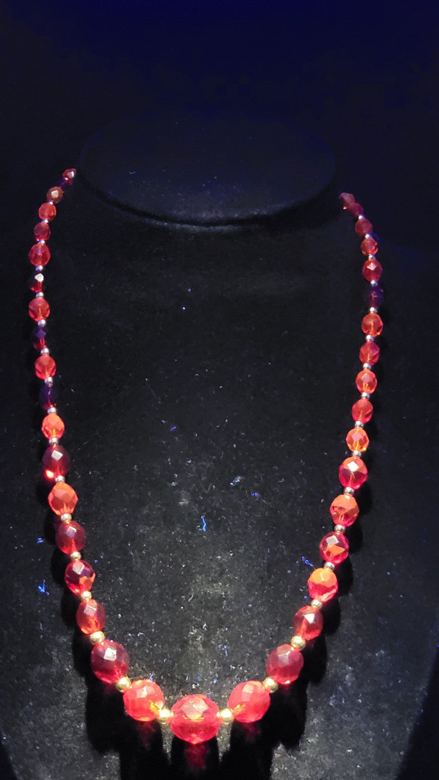 Cadmium Vintage Czech 1950's Era Glass Bead Graduated Handmade Necklace  16"
