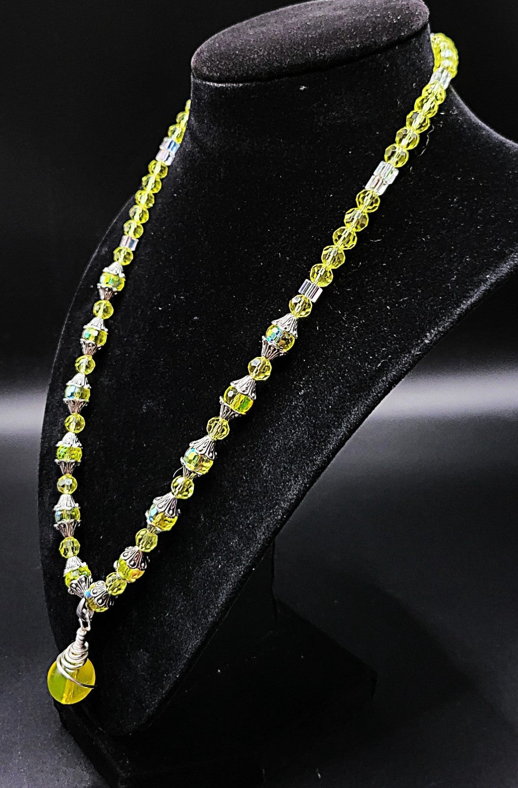 UV Glow Cadmium Glass Beads 18" Necklace Strung on Silver Tone Snake Chain
