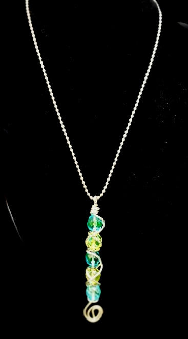 UV Reactive Uranium 16" Necklace with A 3" Hand Wired Blue and Vaseline Czech Pendant
