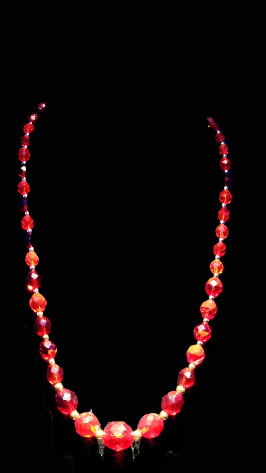 Cadmium Vintage Czech 1950's Era Glass Bead Graduated Handmade Necklace  16"
