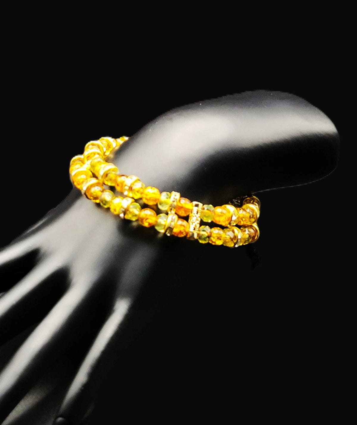 UV Glow Czech Orange Crackle Ball Double Strand 7" Coil Bracelet with Charms