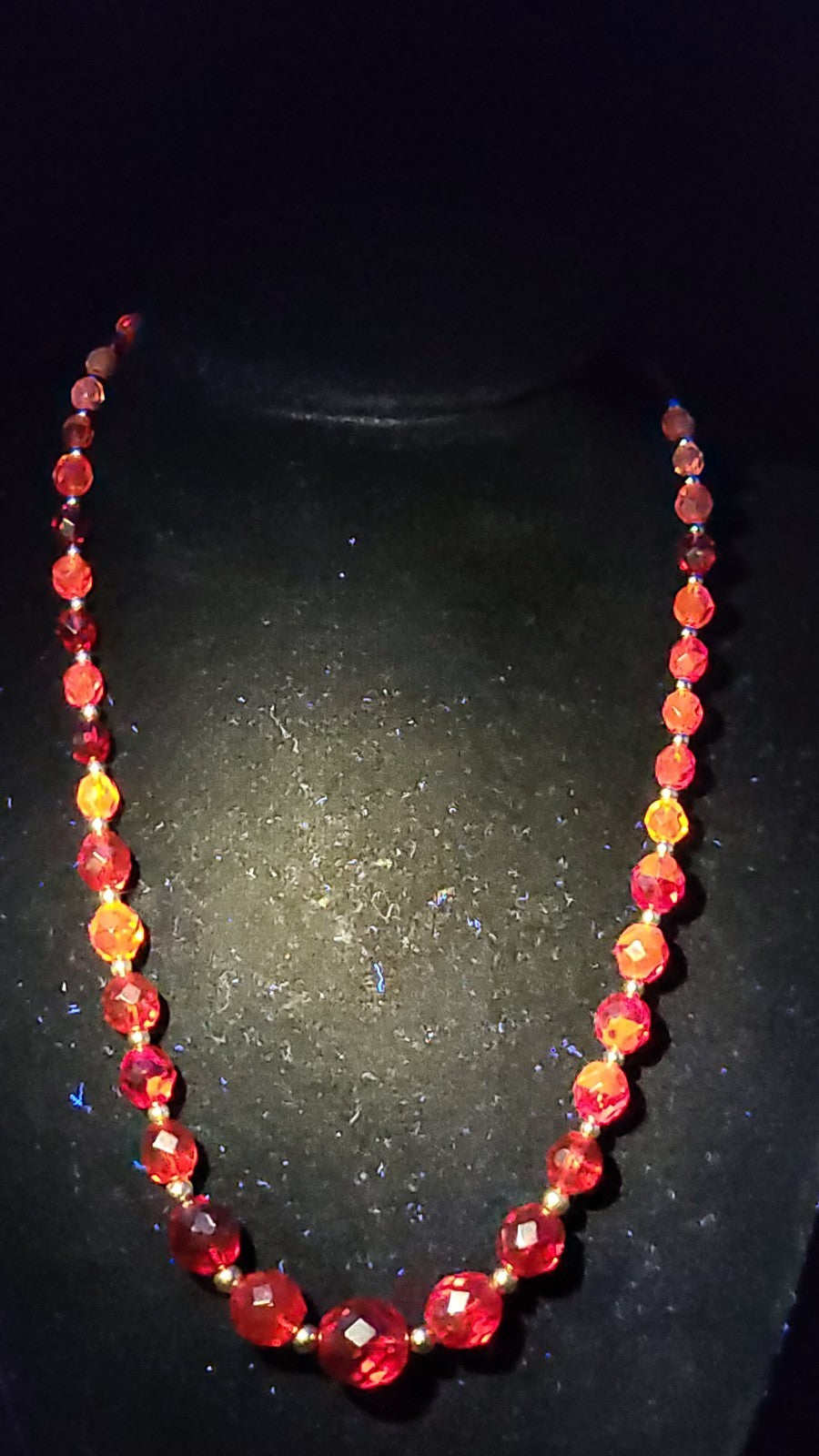 Cadmium Vintage Czech 1950's Era Glass Bead Graduated Handmade Necklace  16"